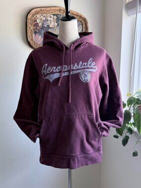 Vintage Y2K Aeropostale burgundy hoodie with sporty style logo